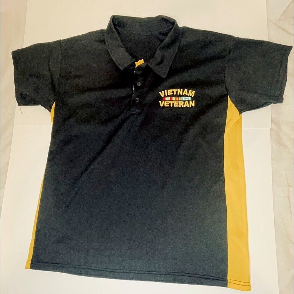 Vietnam Veteran Black And Gold Polo Shirt Gold Embroidered Logo 21” Chest 27” L